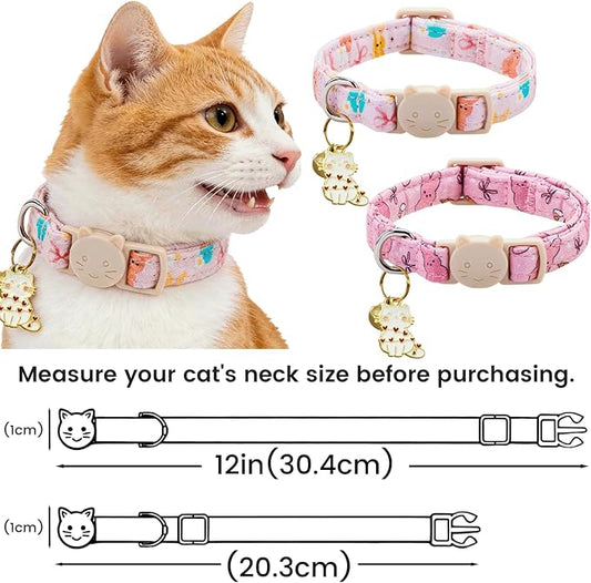 Elegant little tail 2 Pack Cat Collar- Easter Cat Collars Breakaway with Bell Pendant Wedding Kitten Boy Girl Safety Adjustable 7-12 Inch Collar for Small Cats Puppy