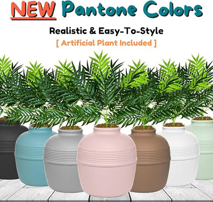 Good Pet Stuff Hidden Litter Box Planter, Decorative Cat Litter Enclosure with Carbon Filter, Artificial Plant, Easy Clean, Removable Liner, Round Style, Essentials Kit, Blush Pink