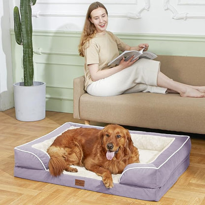 Comfort Expression Orthopedic Dog Bed for Medium Dogs 28x19 Inch, Waterproof Supportive Egg Crate Foam Medium Pet Bed with Removable Bolsters, Dog Couch with Washable Cover & Non-Slip Bottom, Purple