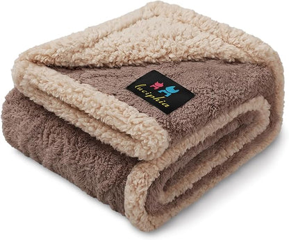 Luciphia Waterproof Pet Blanket, Liquid Pee Proof Dog Blankets for Sofa Bed Couch, Reversible Sherpa Fleece Furniture Protector Cover for Small Medium Large Dogs Cats,Khaki Medium（57" x 40"）