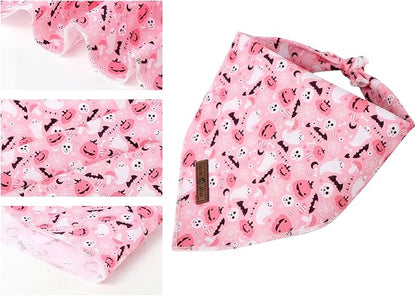 Lionet Paws Cotton Halloween Dog Bandanas Pink,Pumpkin Comfortable Dog Bandana Bibs Scarf Dogs Kerchief,Autumn Scarves for Medium Large Dogs Pets