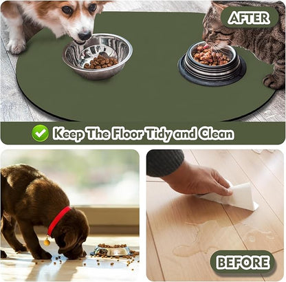 Pet Feeding Mat – 20''x12'' Absorbent Dog Food Mat, Pet Water Mats Protect Floor, No Stains Quick Dry Bowl Mats, Non-Slip Rubber Base Pets Placemats for Food and Water, Dark Green