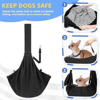 SlowTon Dog Carrier Sling - Thick Padded Shoulder Strap Adjustable Dog Carriers for Small Dogs, Puppy Carrier Purse for Pet Cat with Front Zipper Pocket Safety Belt Machine Washable (DB, L)