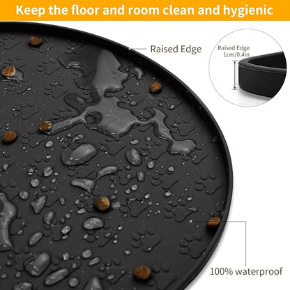 KPWACD Pet Feeding Mat for Dogs and Cats, Silicone Dog Placemat Non-Slip Waterproof Bowl Mats Prevent Food and Water Overflow, High-Lips Puppy Dish Tray Mat Suitable for Large Medium Small Pets, Black