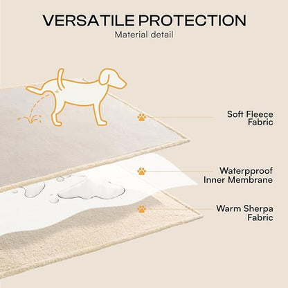 Waterproof Pet Blanket, Liquid Pee Proof Dog Blanket for Sofa Bed Couch, Reversible Sherpa Fleece Furniture Protector Cover for Small Medium Large Dogs Cats, Grey Beige Large（65" x 57"）