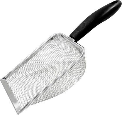 Hordion Cat Litter Scoop Stainless Steel Mesh Scooper, 2mm Mesh Non-Stick Coated Metal Litter Shovel Fine Sand Litter Scooper for Litter Box Kitten Pooper Lifter, Black