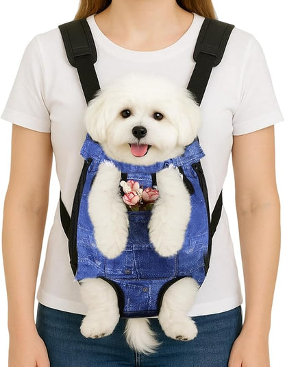 Dog Backpack Carrier, Front Pocket for Essentials, Legs Out Carrying Sling Travel Bag for Small Medium Dogs 4-7 Lbs, Soft Wearable Puppy Chest Carry Backpacks for Walking/Hiking/Camping/Traveling