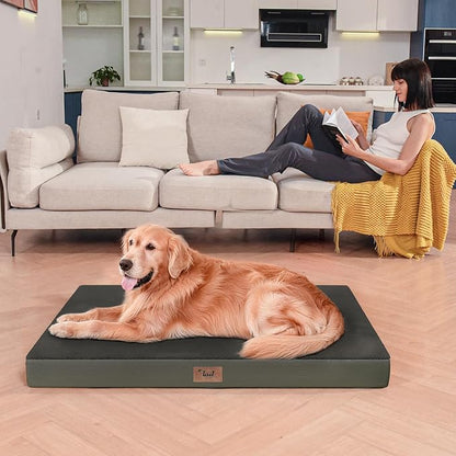 Large Comfy Washable Dog Bed, Orthopedic Egg Crate Foam Dog Crate Mat for Large Dogs with Removable Cover, 41x27 Inch, Coffee