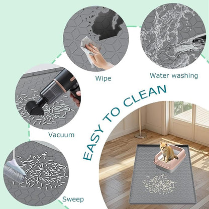 Cat Litter Mat for Litter Box, Silicone Large Cat Litter Trapping Mat - 28x22 in, Waterproof & Non-Slip, Durable & Easy Clean, Gray