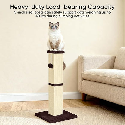 Cat Scratching Post 32 Inch for Indoor Large Cats and Kitten, Nature Sisal Tall Cat Scratch Post, Sisal Cat Scratcher Improve Cat's Scratching Habits and Protect Your Furniture, Beige