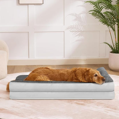 Dog Bed Large Sized Dogs, XXL Orthopedic Dog Bed for Large Dogs, Waterproof Pet Bed with Washable Removable Cover, L-Shaped Pet Couch with Portable Handle 48"x35"x7.5", Grey Flannel