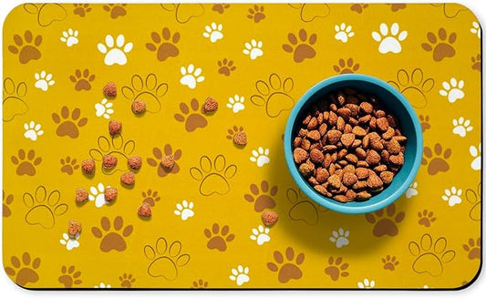 Dog Food Mat, Absorbent Water Bowl Mats Cat Pet Feeding Placemats Yellow 17 * 30 inch