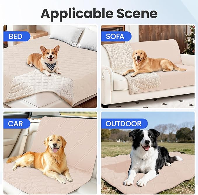 Waterproof Dog Bed Cover Pet Blanket, Soft Couch Cover for Dogs Washable, Non-Slip Dog Blanket Protect Furniture Couch Sofa Car for Puppy Large Dogs Cat (30x53 Inch, Beige)