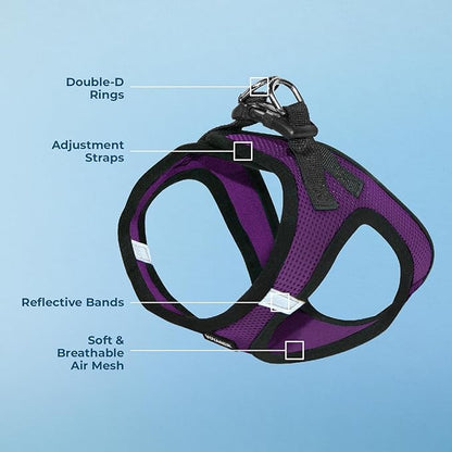 Best Pet Supplies Voyager Step-in Air Harness - All Weather Mesh, Reflective, No Pull Harness for Dogs, Cats - Secure with Hook & Loop Fastener, Buckle, Double D-Rings - Purple/Black Trim, S