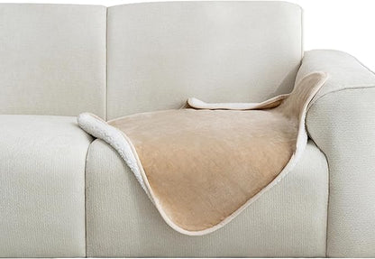 gogobunny Waterproof Pet Blanket for Small Dogs and Cats, Reversible Sherpa Fleece Soft Plush Throw for Couch Protection, Washable Furniture Protector (Beige, 30x30 inches)