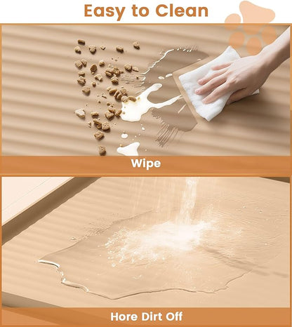 Dog Food Mat 36"x24", Waterproof Pet Feeding Mat with Diversion Grooves and Raised Edges, Large Non-Slip Dog Bowl Mat for Food and Water, Cat Food Mat for Floors, Easy to Clean, Khaki