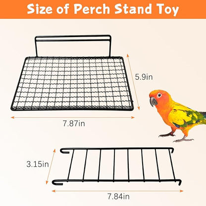 BNOSDM Large Stainless Steel Grid Platform for Parakeet 4 PCS Bird Perches Platform Parrot Stand with Climbing Ladder Bird Cage Accessories for Small to Large Bird (Screw Style-L)