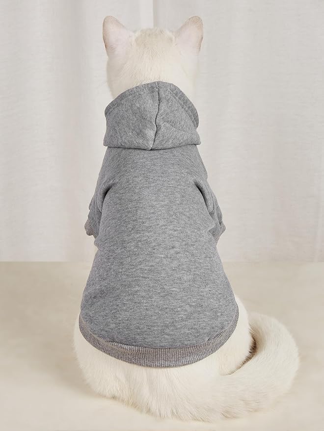QWINEE Basic Dog Hoodie Sweatshirt Puppy Sweater Warm Cat Costumes Pet Clothes for Chihuahua Puppy Kitten Small Medium Dogs Black and Grey X-Small