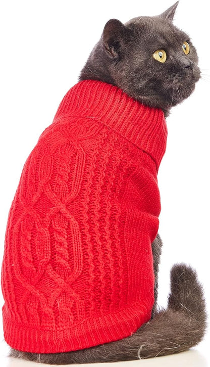 Stretchy Cat Sweater - 17 Colors & 6 Sizes | Snug Winter-Ready Knit for Boy/Girl Cats & Kittens(Red, Small)