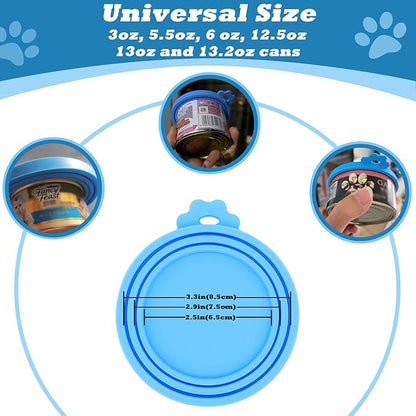 Cat Treat Spoon & 3 Pcs Can Lids | Cat Strip Feeder Squeeze for Liquid Snack | Universal Silicone Pet Can Covers BPA Free | Waste-Free Lickable Treat Feeder(Blue)