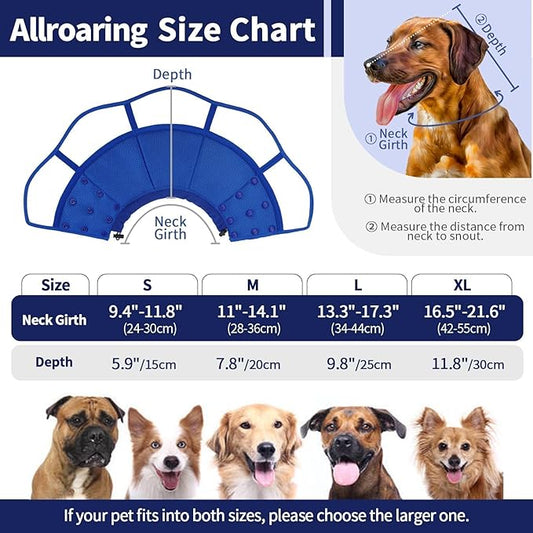 Allroaring Dog Cone Alternative, Soft Dog Cones for Large Dogs, Adjustable Doggie Recovery Cone Collar Comfy Pet Elizabethan Collars to Stop Licking for Wound Healing Care Spay Neuter, Blue L