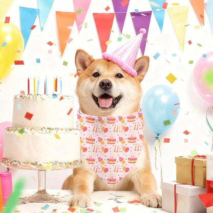 Birthday Dog Bandanas, Double Side Reversible Large Pet Bandanas, Adjustable Triangle Holiday Scarves for Dogs Girl Boy Pets, Christmas Stocking Stuffers for Dogs