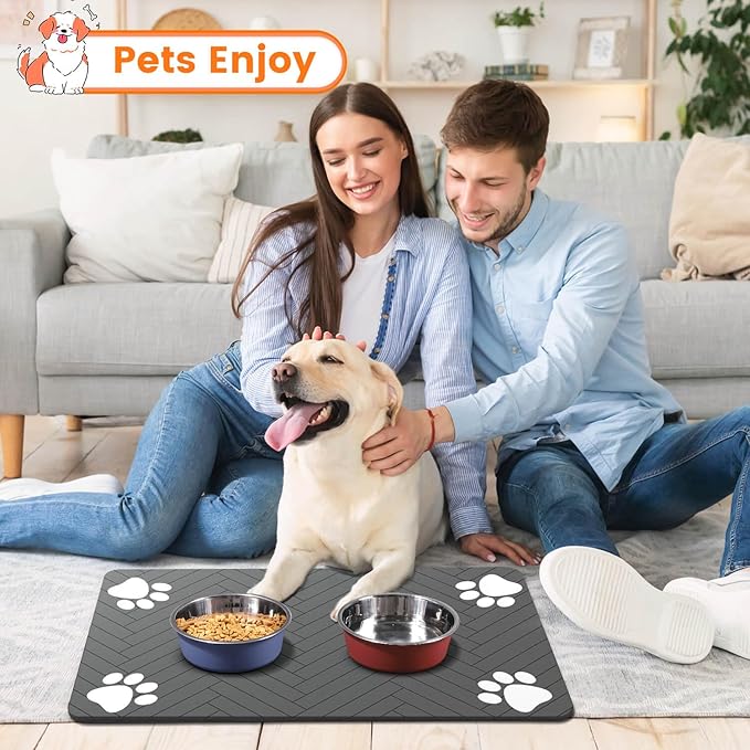 Pet Feeding Mat-Absorbent Pet Placemat for Food and Water Bowl, with Waterproof Rubber Backing, Quick Dry Water Dispenser Mat for Dog and Cat (27"x17", Navy Blue)