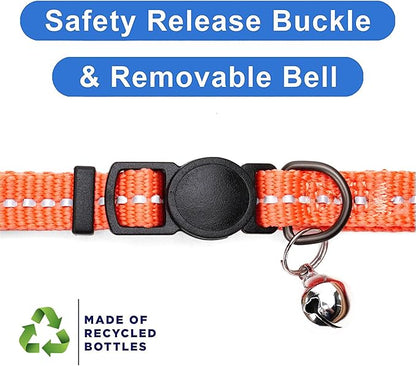 Pawtitas Recycled Coral Reflective Cat Collar – Eco-Friendly Breakaway Safety Buckle, Adjustable Kitten & Adult Collar with Removable Bell and High-Visibility Strap