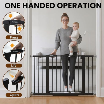 29.7-46" Extra Wide Baby Gate for Stairs, Pressure Mounted Dog Gate Indoor for Doorways, Auto Close Pet Gate with Walk Thru Door, Double Lock Child Safety Gate for Kids and Pet, No-Trip Design
