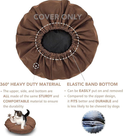 Dog Bed Cover Waterproof Replacement Machine Washable Covers for Dog Bed Heavy Duty Scratch Resistant Mattress Protector Pet Bed Round 36x36 Inch Cover Only Brown