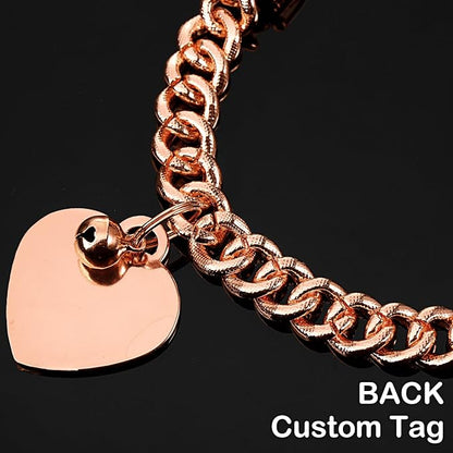 Hillban Dog Chain Gold-Plated Diamond Collar with Heart Rhinestones Jewelry Pet ID Tag Chain Bling Puppy Collar with Personalized Name Tag for Small Medium Large Dog Cat(Rose Gold,8 Inch)