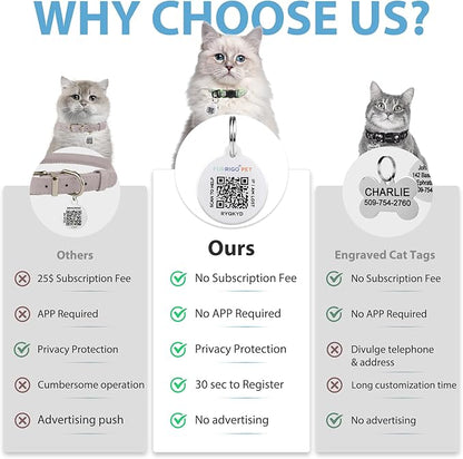 Cat Collar Breakaway with QR Code Name Tag, Reflective Kitten Collars with Bell, Cat ID Tag Personalized, Ultra-Durable, Adjustable, Quick Release, Fits Most Girl Boy Small Large Cats (8''-13.3'')