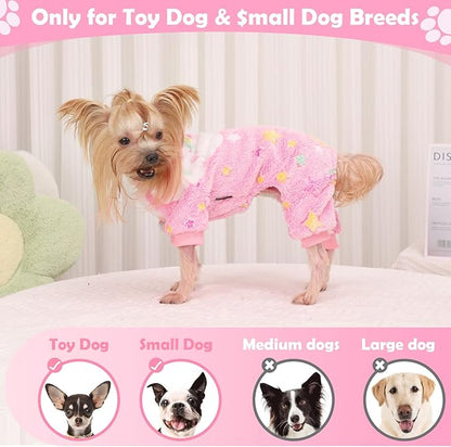 Dog Sweaters Small Girl Warm Fleece Pajamas, Cute Extra Small Dog Clothes, 4 Legs Puppy Jumpsuit Pjs Soft Stretchy Doggie Onesies Pet Outfit Apparel for Chihuahua Yorkie, Rainbow Pink, XXS