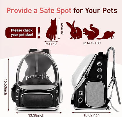 Pawstrip Cat Backpack Carrier with Large Space Bubble Window, Airline Approved Breathable Pet Carrier for Small Dogs Cats up to 15lbs, Foldable for Travel Hiking & Outdoor Use