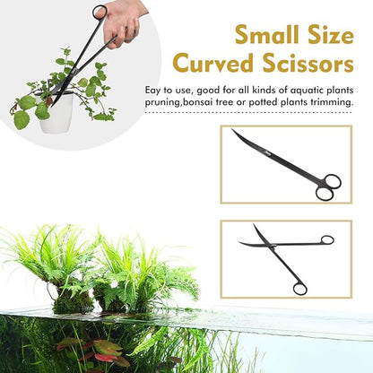 hygger Long Stainless Steel Premium Aquarium Tools, 4 PCS Aquatic Plant Tweezers Scissors Spatula Kits Comes with 1 Cleaning Cloth, for Fish Tank Starters