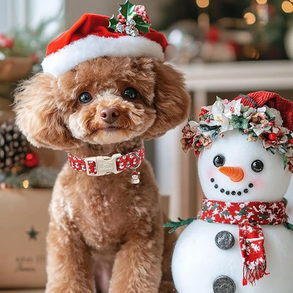 Christmas Dog Collar - Cute Red Snowman Christmas Puppy Collar with Safety Buckle, Soft Adjustable Holiday Dog Collars for Small Medium Large Dogs XL