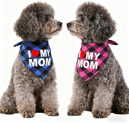 GreenJoy Cute Plaid Dog Bandana – Washable Pet Triangle Scarf for Small, Medium, Large Dogs and Cats, Adjustable Pet Accessory for Birthday, Wedding and Christmas (Pink (Mom), Small)