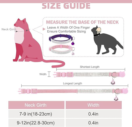 EXPAWLORER Soft Velvet Safe Cat Collars for Girl Cats - Rhinestones Bling Diamante Adjustable Collars Breakaway- Chirstmas Cat Clollar Gifts with Bells for Boy Cats Kitty and Small Dogs
