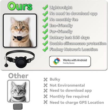 GPS Cat Collar Tracker – Bluetooth Pet Locator for Cats | Works with Android & Google Find My Device | Ideal for Pet Parents!