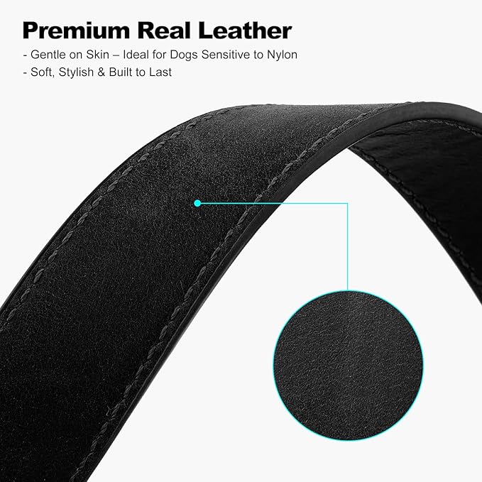 Plutus Pet Genuine Leather Dog Collar – Adjustable Pet Collar with Quick Release Metal Buckle, Soft Real Leather for Small Medium Large Dogs, Heavy Duty & Skin-Friendly (Black, XS)