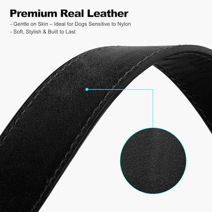 Plutus Pet Genuine Leather Dog Collar – Adjustable Pet Collar with Quick Release Metal Buckle, Soft Real Leather for Small Medium Large Dogs, Heavy Duty & Skin-Friendly (Black, M)