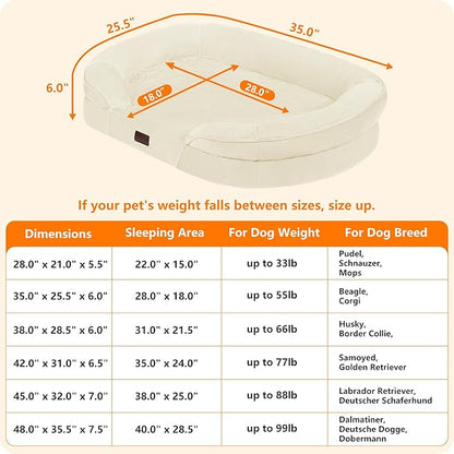 Dwanton Orthopedic Dog Bed for Medium Dogs with Gel Memory Foam, Waterproof Dog Sofa, Washable Pet Bed with Four Sided Bolster Cushion, Removable Cover & Non-Slip Bottom, 35", Beige