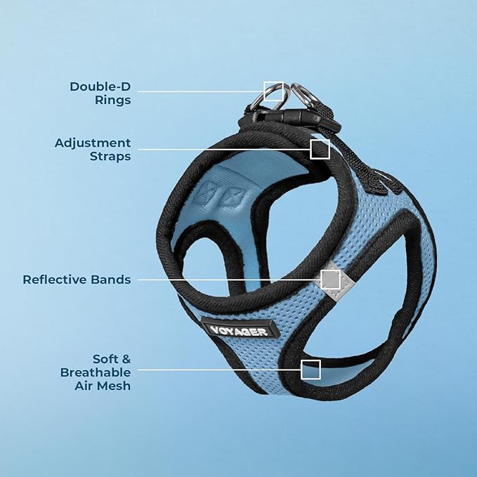 Best Pet Supplies - All Weather Mesh / Plush, Reflective, No Pull Harness for Small, Medium Dogs, Cats - Secure with Hook & Loop Fastener, Buckle, Double D-Rings - Baby Blue/Black Trim, S