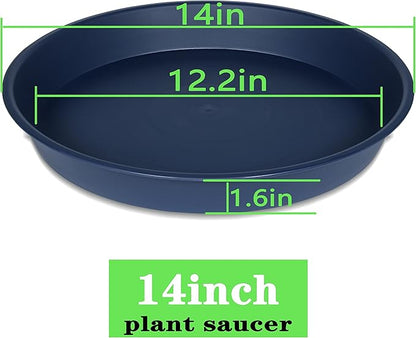 4 Pack of 14 inch Plant Saucers Bird Bath Bow Round, Plastic Plant Saucer Tray for Pots, White Planters for Indoor Plants, Plant Trays for Planter 12-15" (14", Blue)