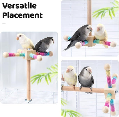 9" Hanging Bird Perch Toy for Cage, 360° Silent Free-Spin, Wooden Bird Cage Accessories, Relieve Boredom Anxiety, for Parrots, Parakeets, Cockatiels, Small to Medium Birds, with Poplar Swing