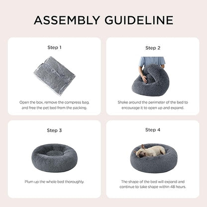 Bedsure Calming Dog Bed for Small Medium Dogs - Donut Washable Medium Pet Bed, 27 inches Anti-Slip Round Fluffy Plush Faux Fur Cat Bed, Dark Grey