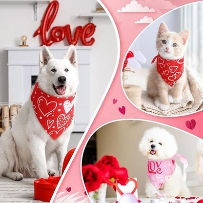 Weewooday 50 Pcs Valentines Dog Bandanas Bulk for Dogs Soft Bibs Adjustable Triangle Pet Bandana for Small Medium Large Costume(Heart Pattern, 25.6 x 17.7 x 17.7 Inch)