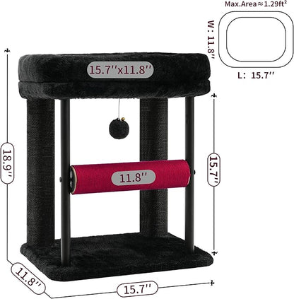 Hey-brother Cat Tree, Cat Scratching Posts with Bed, Sturdy Tower with Fully Sisal-Wrapped Columns and Plush Toy Ball for Indoor Kittens, 18.9 inches, Black and Red MPJ010SBR