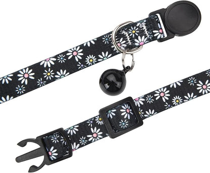 Cat Collar Breakaway with Bells, 3 Pack Girl Boy Pet Cat Collar with Bohemia Floral Tribal Geometric Patterns, Adjustable 7.5-12 Inch, with Safety Buckle for Kitten Cat(Set D)