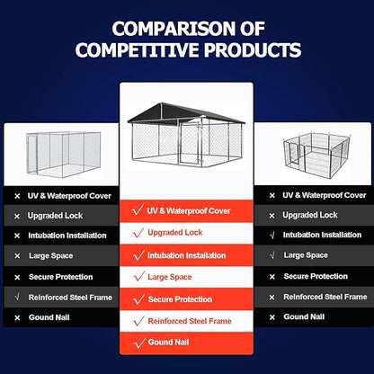 Outdoor Dog Enclosure Heavy Duty Dog Kennel House Mesh Dog Big Cage Pet Kennel Steel Fence with Secure Lock(9.84'x 9.84')